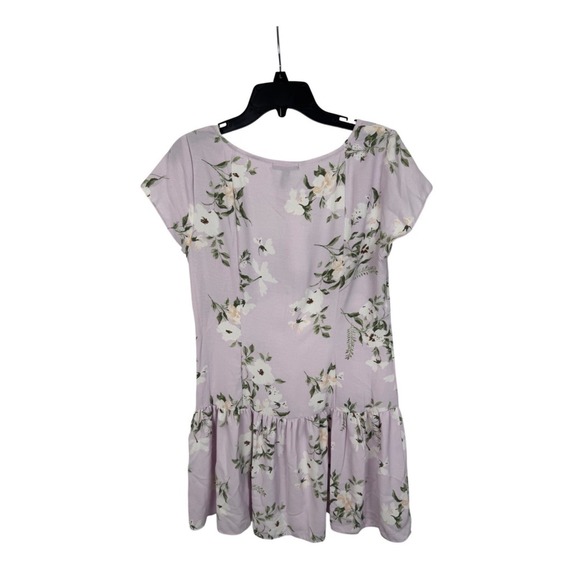 AQUA Floral Mini Dress Sweetheart Neckline Ruffle Hem Lilac‎ White L - Picture 5 of 9